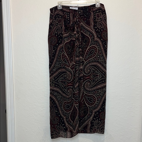 Vintage 100% silk Paisley Print Wrap  Skirt - Black Brown Blue Burgundy - Picture 2 of 9